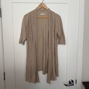 Eileen Fisher Open Cardigan Womens Sz M Tan Knit Short Sleeve Linen Blend Beach